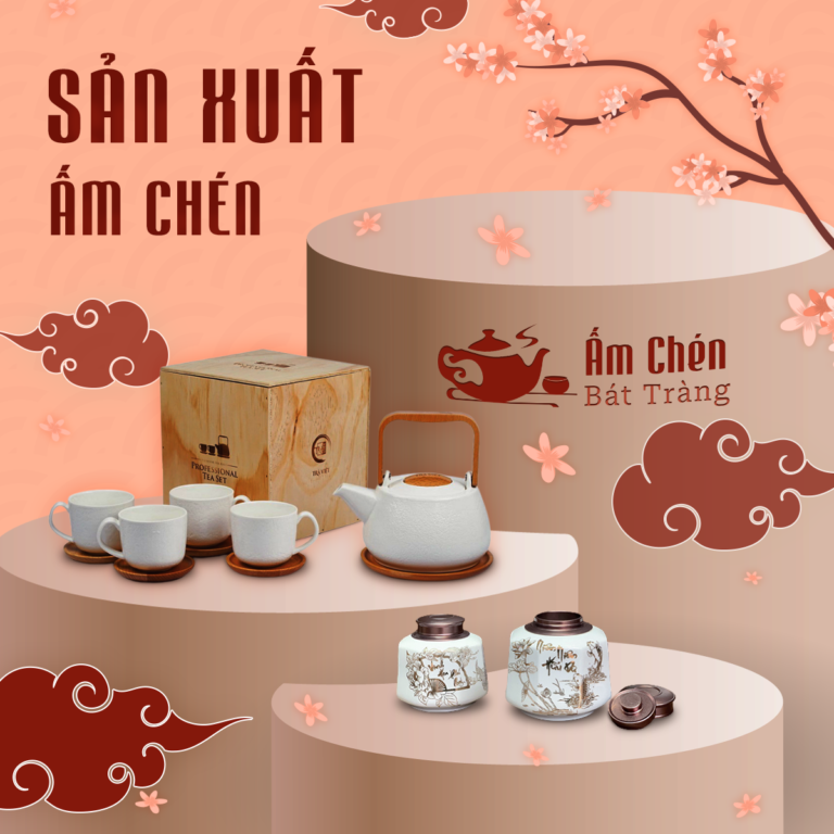 Ấm chén Bát Tràng chính hãng từ làng nghề Bộ ấm chén Bát Tràng men rạn cao cấp - Gốm sứ thủ công
