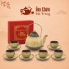 Bộ Ấm Trà Men Hỏa Biến Gấm Vàng Dáng Chuông Quai Cầm HB-04
