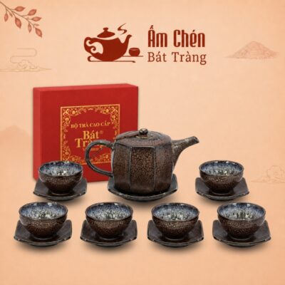 Bộ Ấm Trà Men Hỏa Biến Nâu Đen Dáng Bát Giác Dung Tích 380ml HB-06