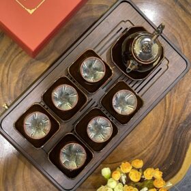 Bộ Ấm Chén Hỏa Biến Nâu Đen Họa Tiết Vệt Xước Vàng Kim HB-15