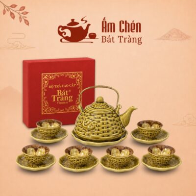 Bộ Ấm Chén Trà Men Hỏa Biến Phổ Phách Dáng Giỏ Cá 320ml HB-07