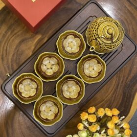 Bộ Ấm Chén Trà Men Hỏa Biến Vàng Nâu Sen Cá HB-07