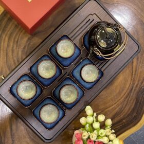 Bộ Ấm Chén Men Hỏa Biến Xanh Đen Dáng Bưởi HB-08