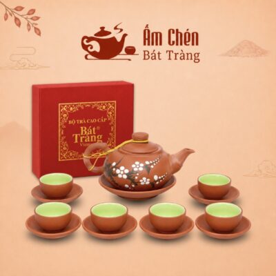 Bộ Ấm Trà Tử Sa Dáng Lùn Họa Tiết Hoa Đào Vẽ Tay 290ml TS-04