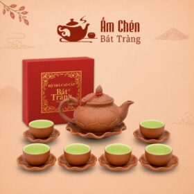 Bộ Ấm Chén Bát Tràng Tử Sa Khắc Nổi Họa Tiết Trúc Sen TS-01