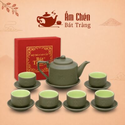 Bộ Ấm Trà Tử Sa Xanh Rêu Dáng Tích Phúc Lộc Thọ 450ml TS-02