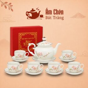 Bộ Ấm Chén Trà Vẽ Tay Họa Tiết Cành Đào Dáng Đài Cát VT-02