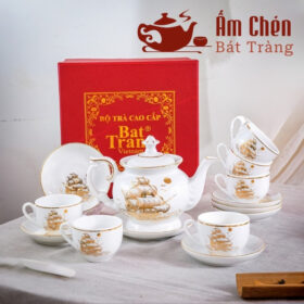 Bộ Trà Sứ Thuyền Buồm Xuôi Gió Vẽ Vàng Dáng Đài Cát VT-13