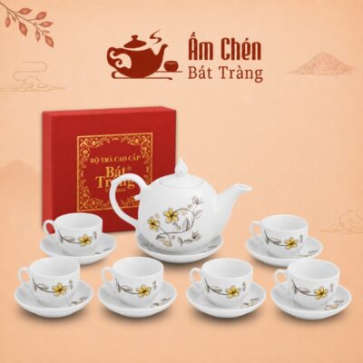 Bộ Trà Vẽ Tay Hoa Đồng Vàng Dáng Bưởi Lửa 650ml VT-06