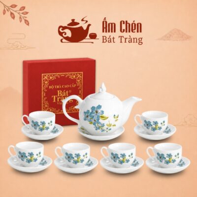 Bộ Trà Vẽ Tay Hoa Đồng Xanh Dáng Bưởi Lửa 650ml VT-07
