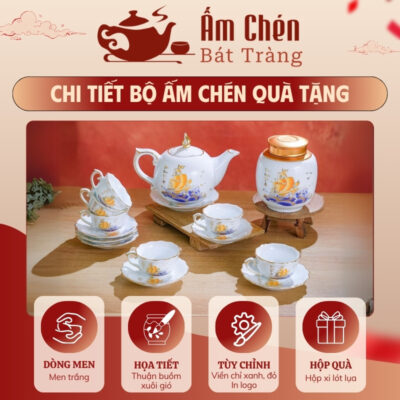 Đặc điểm bộ ấm tách trà thuận buồm xuôi gió kẻ chỉ vàng dáng bưởi lửa VT-30
