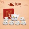 Bộ Ấm Tách Trà Vẽ Hoa Xám Màu Dáng Bưởi Lửa VT-27