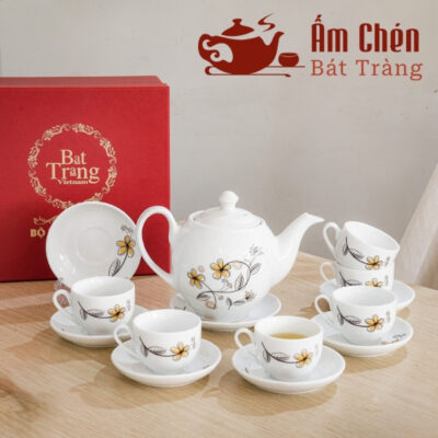 Bộ Ấm Tách Trà Vẽ Tay Hoa Bồ Công Anh Dáng Camellia VT-18