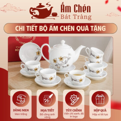 Đặc điểm của bộ ấm tách trà vẽ tay hoa bồ công anh dáng camellia VT-18