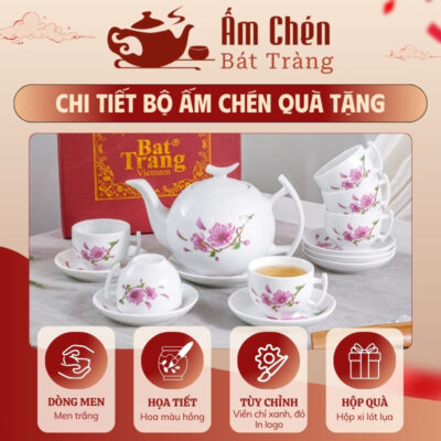 Đặc điểm bộ ấm tách trà vẽ tay hoa đào tím dáng bưởi cành VT-26