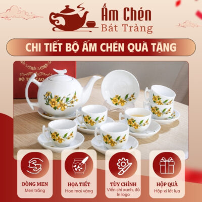 Đặc điểm nổi bật của bộ ấm tách trà vẽ tay hoa mai vàng dáng bưởi cành VT-16