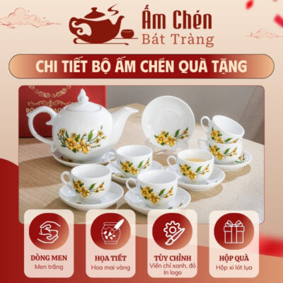 Đặc điểm bộ ấm tách trà vẽ tay hoa mai vàng dáng bưởi lửa VT-15
