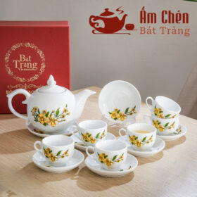 Bộ Ấm Tách Trà Vẽ Tay Hoa Mai Vàng Dáng Bưởi Lửa VT-15