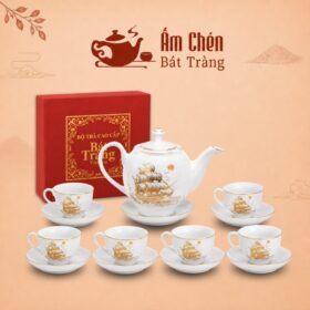 Bộ Trà Sứ Thuận Buồm Xuôi Gió Vẽ Vàng Dáng Camellia VT-29