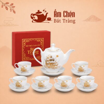 Bộ Trà Sứ Thuận Buồm Xuôi Gió Vẽ Vàng Dáng Camellia VT-29