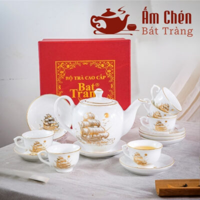 Bộ Trà Sứ Thuận Buồm Xuôi Gió Vẽ Vàng Dáng Camellia VT-29