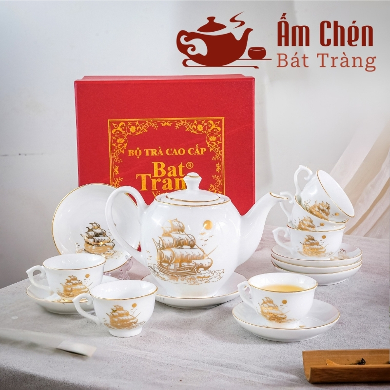 Bộ Trà Sứ Thuận Buồm Xuôi Gió Vẽ Vàng Dáng Camellia VT-29
