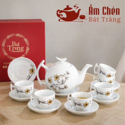 Bộ Trà Sứ Vẽ Tay Hoa Bồ Công Anh Dáng Bưởi Cành VT-19