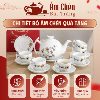 Thông tin cụ thể bộ trà sứ vẽ tay hoa bồ công anh dáng bưởi cành VT-19