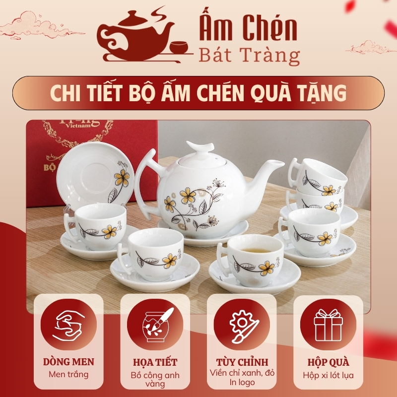 Thông tin cụ thể bộ trà sứ vẽ tay hoa bồ công anh dáng bưởi cành VT-19