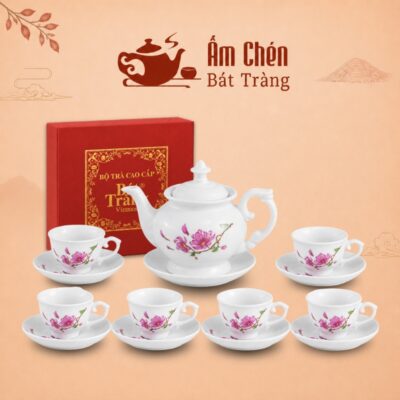 Bộ Trà Sứ Vẽ Tay Hoa Đào Dáng Đài Cát VT-25