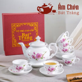 Bộ Trà Sứ Vẽ Tay Hoa Đào Dáng Đài Cát VT-25