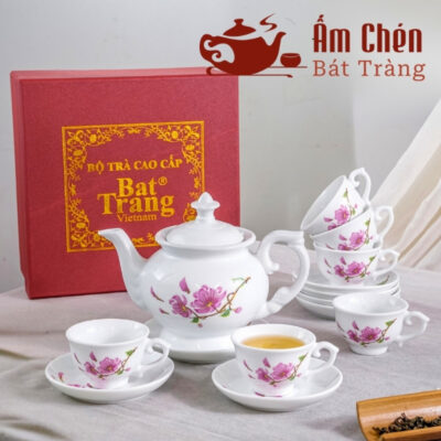 Bộ Trà Sứ Vẽ Tay Hoa Đào Dáng Đài Cát VT-25