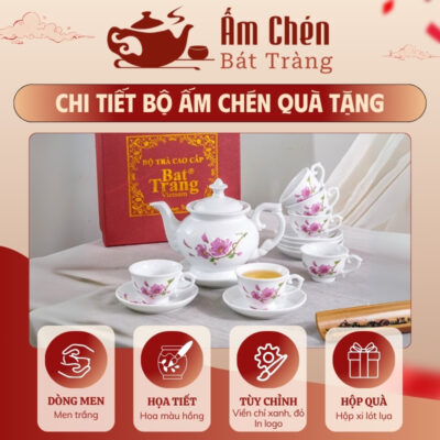 Đặc điểm nổi bật bộ trà sứ vẽ tay hoa đào dáng đài cát VT-25