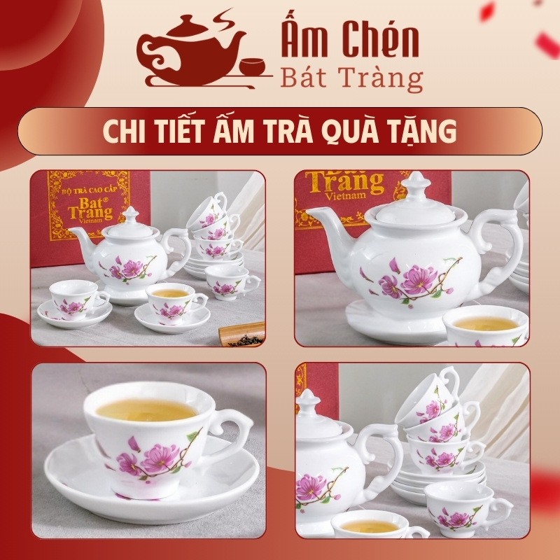 Hình ảnh thực tế kiểu dáng và họa tiết trên bộ trà
