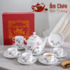 Bộ Trà Sứ Vẽ Tay Hoa Đào Hồng Dáng Vuông Thẳng VT-24