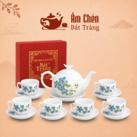 Bộ Trà Sứ Vẽ Tay Hoa Đồng Xanh Dáng Bưởi Cành VT-17