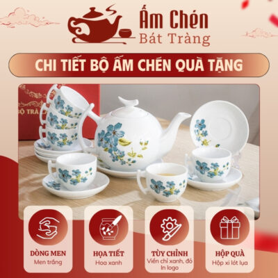 Đặc điểm của bộ trà sứ vẽ tay hoa đồng xanh dáng bưởi cành VT-17