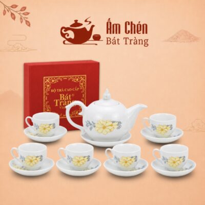 Bộ Trà Sứ Vẽ Tay Hoa Mai Vàng Dáng Bưởi Lửa VT-14
