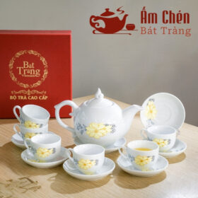 Bộ Trà Sứ Vẽ Tay Hoa Mai Vàng Dáng Bưởi Lửa VT-14