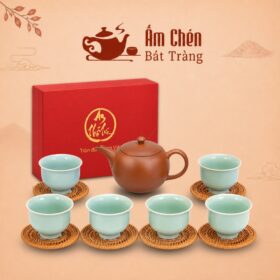 Bộ Ấm Chén An Thổ Túc Bát Tràng Dáng Trăng Tròn Chén Xanh Ngọc ATT-01