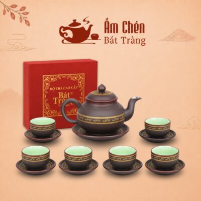 Bộ Ấm Chén Tử Sa Dáng Lồng Đèn Họa Tiết Thổ Cẩm TS-05